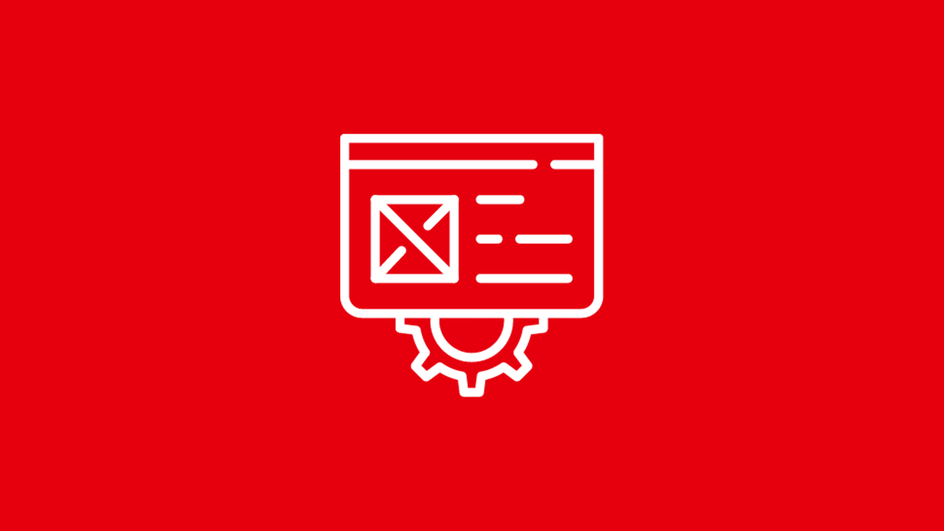 White screen icon with gear on the bottom over red background
