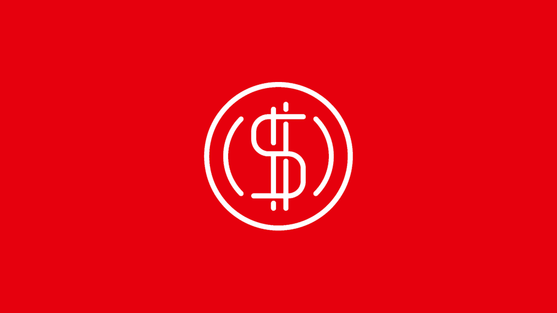 White coin icon over red background