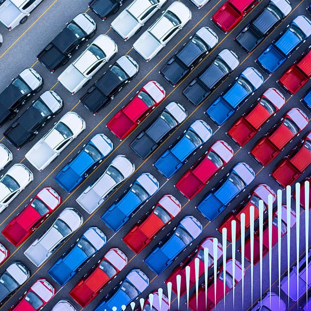 Cars in lanes on a highway