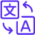 A purple background with a blue arrow pointing to a square