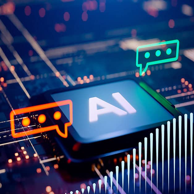 Small square on a circuit board that says AI