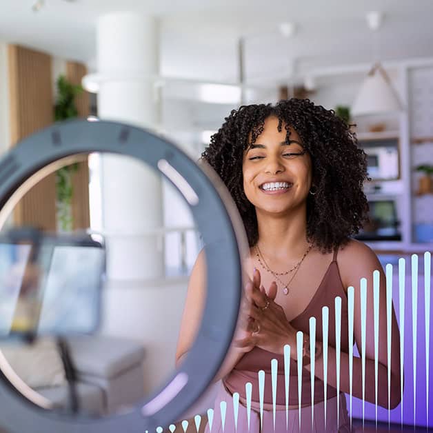 Woman smiling at camera lens