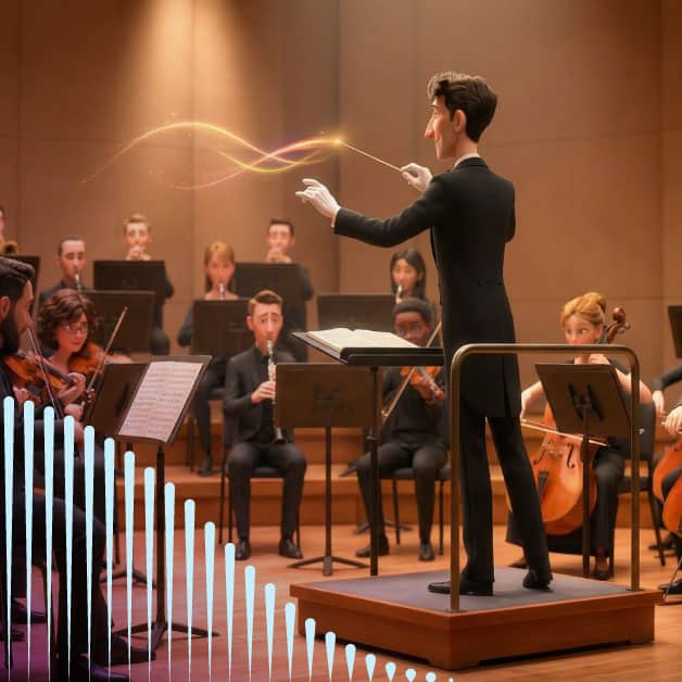 Conductor conducting an orchestra