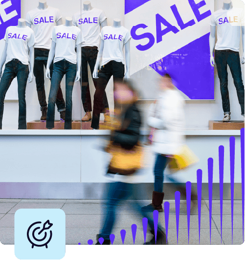 A retail store depicts a sale in in it's front display windows