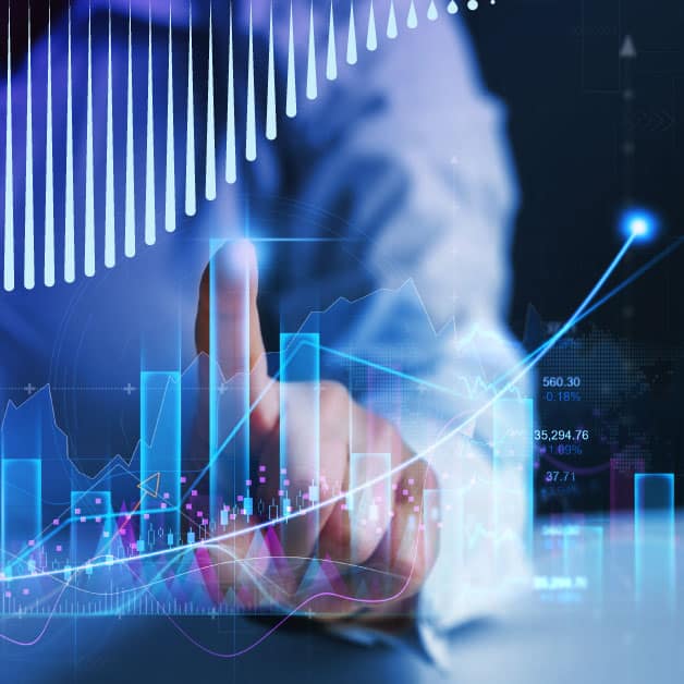 Man tapping a futuristic bar graph