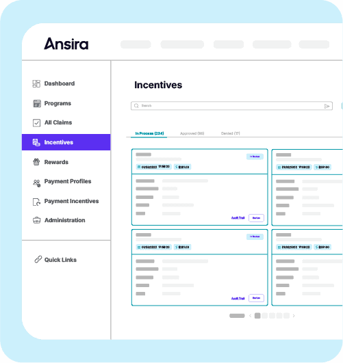 A screenshot example of the Incentives screen of Ansira Incent, a marketing fund management platform