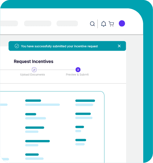 A screenshot of Ansira Incent, a marketing fund use platform. Displays an example process of requesting incentives.