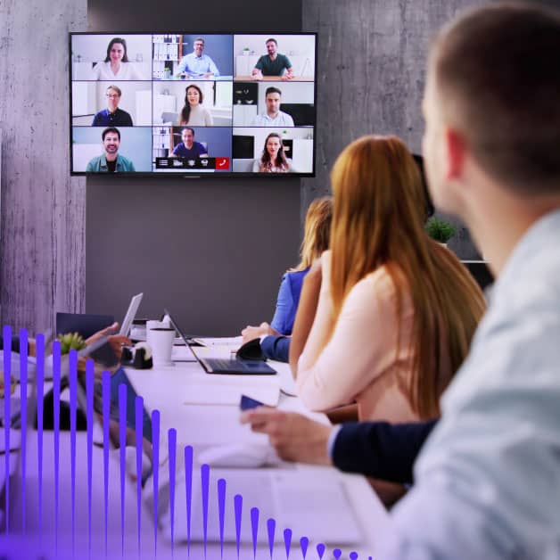 Team of people on a video call in a conference room