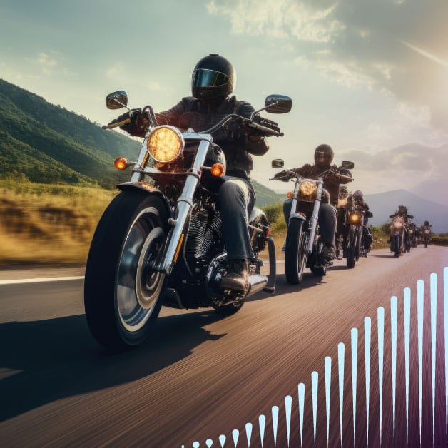 Line of motorcyclists on the road